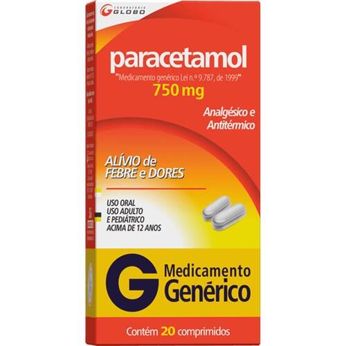 imagem de PARACETAMOL 750MG 20CPR GLOBO